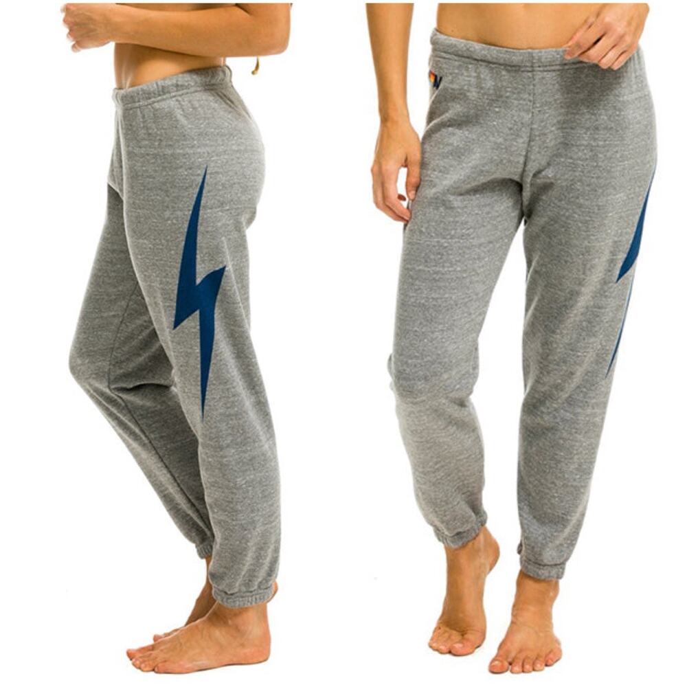 Aviator Nation Bolt Sweatpants In Heather Grey Navy Womens Size Small Logo